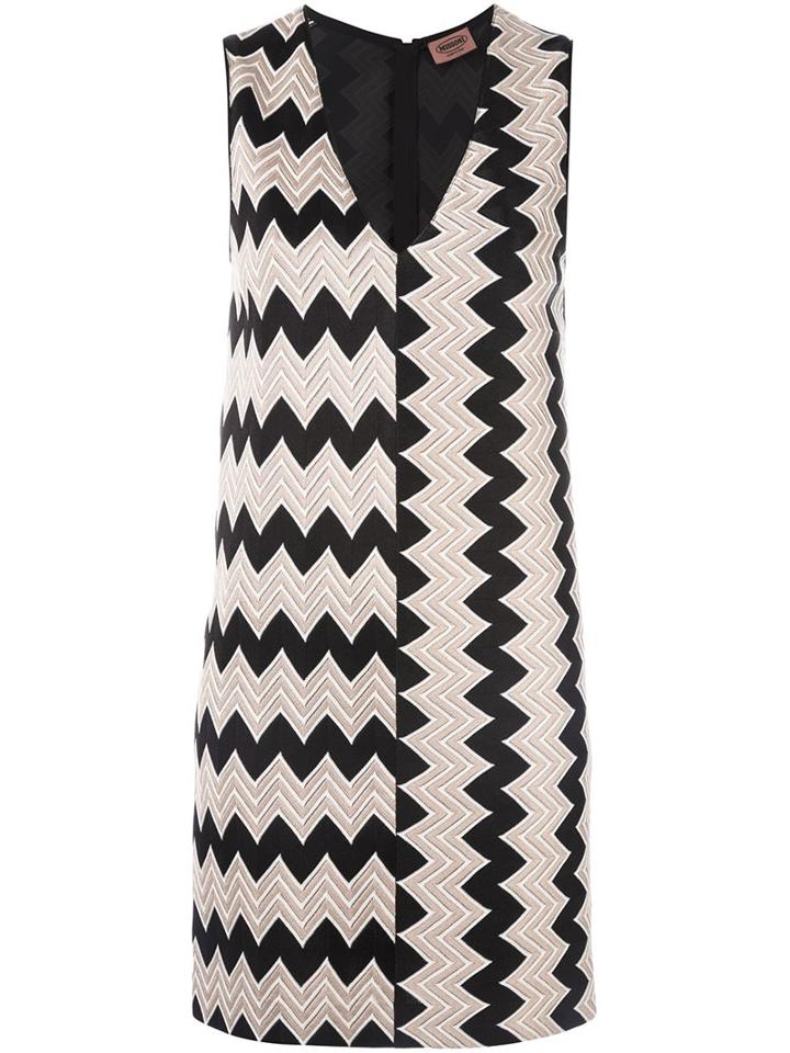 Missoni Zig-zag Pattern V-neck Dress, Women's, Size: 40, Black, Polyester/rayon/wool