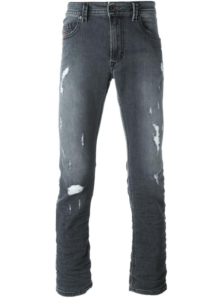 Diesel Distressed Skinny Jeans, Men's, Size: 36/30, Black, Cotton/polyester/rayon/spandex/elastane