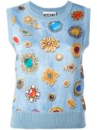 Moschino Jewel Print Knitted Top, Women's, Size: 48, Blue, Silk/rayon/alpaca