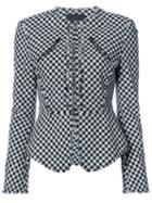 Alexander Wang - Peplum Gingham Blazer - Women - Cotton/lamb Skin/nylon/viscose - 6, Silver, Cotton/lamb Skin/nylon/viscose