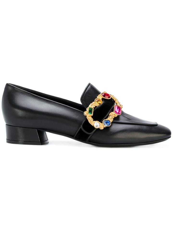 Casadei Crystal Buckle Loafers - Black