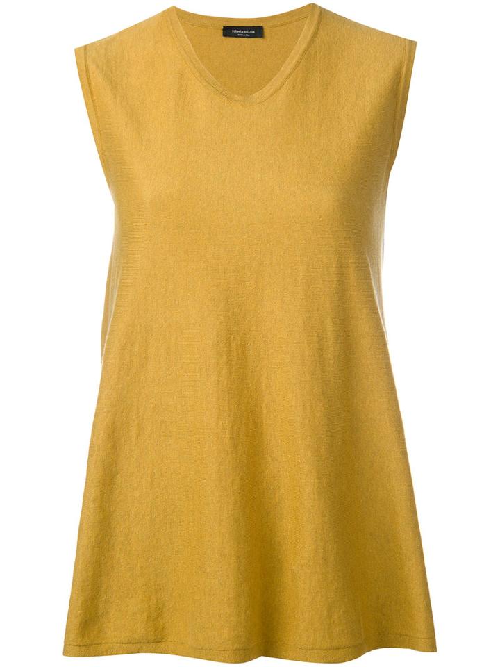 Roberto Collina - Round Neck Flared Tank - Women - Cotton - Xs, Yellow/orange, Cotton