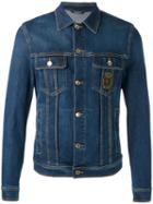 Dolce & Gabbana Emblem Patch Denim Jacket, Men's, Size: 50, Blue, Cotton/elastodiene/silk/calf Leather
