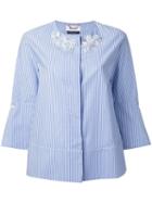 Muveil Collarless Striped Shirt, Women's, Size: 40, Blue, Cotton
