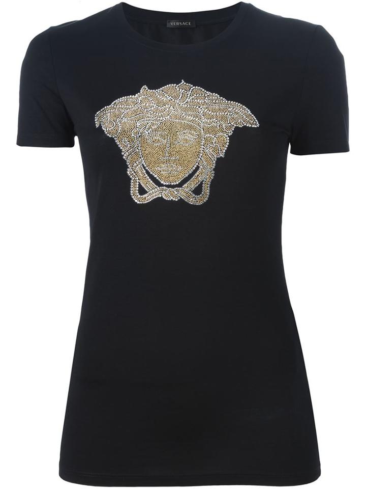 Versace Studded Medusa T-shirt, Women's, Size: 42, Black, Cotton/spandex/elastane