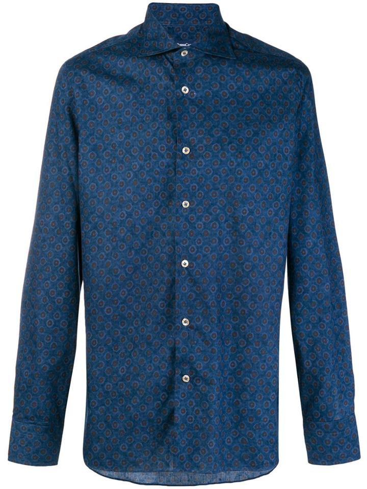 Borriello Patterned Button Shirt - Blue