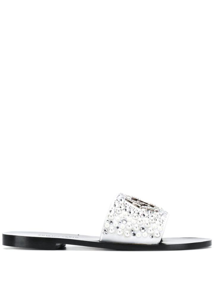 Philipp Plein Embellished Logo Sandals - White