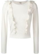 Manoush Cropped Ruffled Jumper, Women's, Size: Large, White, Nylon/angora/cashmere/merino