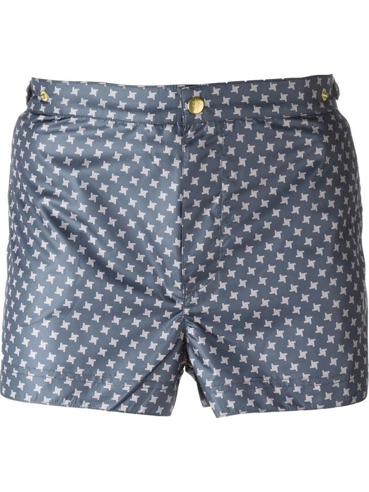 Eleventy Micro Print Swim Shorts, Men's, Size: Large, Blue, Polyester