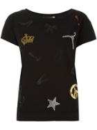 Love Moschino Multi Stamp T-shirt, Women's, Size: 40, Black, Cotton/spandex/elastane/pvc