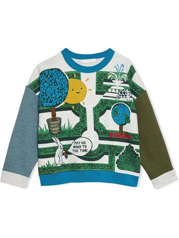Burberry Kids Teen Hedge Maze Print Cotton Sweatshirt - Green