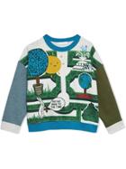Burberry Kids Teen Hedge Maze Print Cotton Sweatshirt - Green