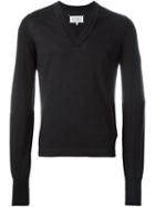 Maison Margiela Colour Block Sweater, Men's, Size: Large, Black, Wool