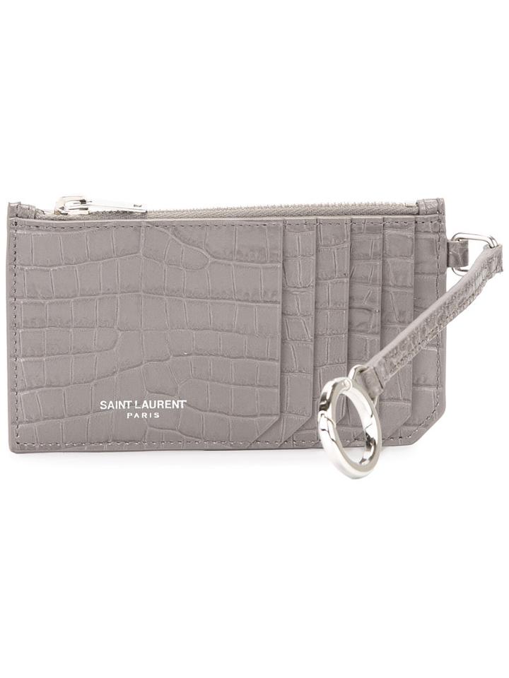 Saint Laurent 5 Fragments Zip Pouch, Women's, Grey, Calf Leather