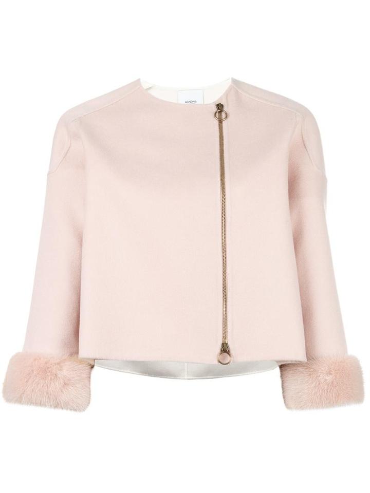 Agnona Cropped Cashmere Jacket, Women's, Size: 40, Mink Fur/cashmere