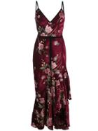 Marchesa Notte Sleeveless Floral Embroidered Velvety Dress - Purple