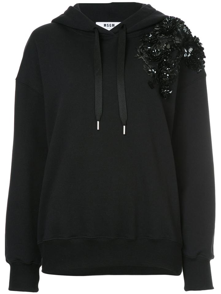 Msgm Embellished Drawstring Hoodie - Black