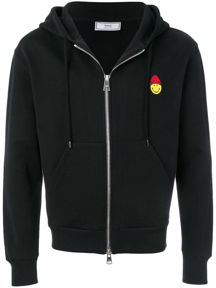 Ami Alexandre Mattiussi Zipped Hoodie With Patch Smiley - Black