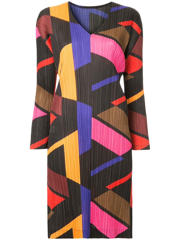 Pleats Please By Issey Miyake Geometric Colour Block Print Dress -