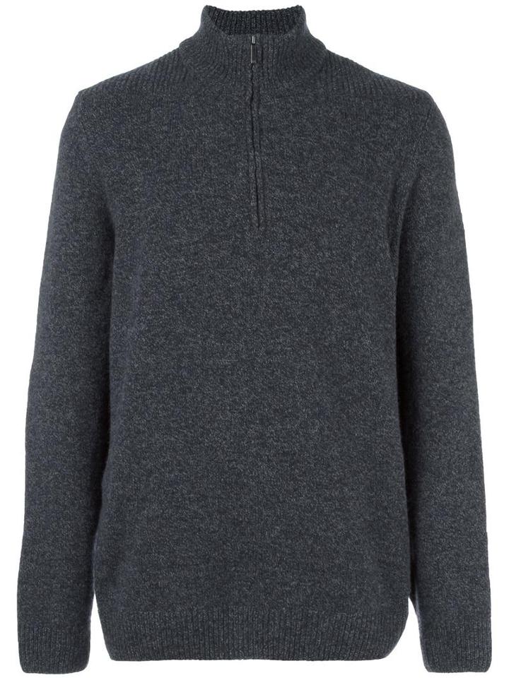 Boss Hugo Boss Half Zip Jumper, Men's, Size: Large, Blue, Wool/polyamide/linen/flax/spandex/elastane