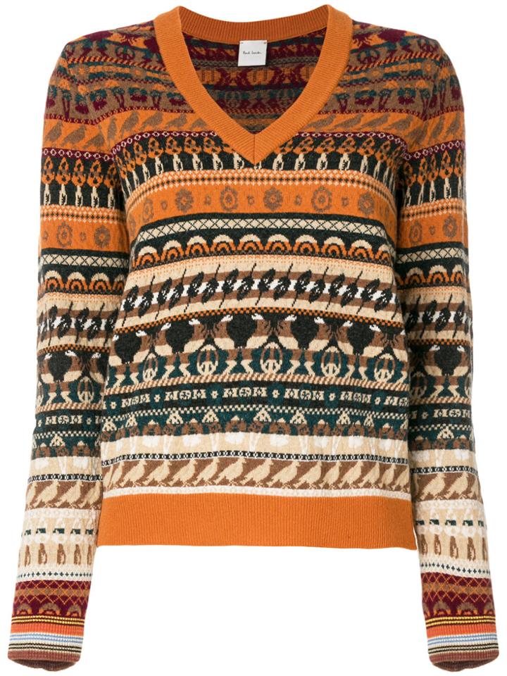 Paul Smith V-neck Fair Isle Sweater - Yellow & Orange