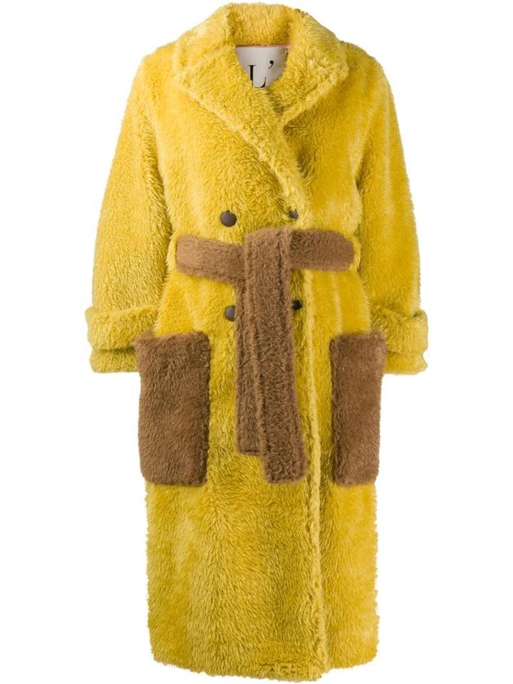 L'autre Chose Belted Faux-fur Coat - Yellow