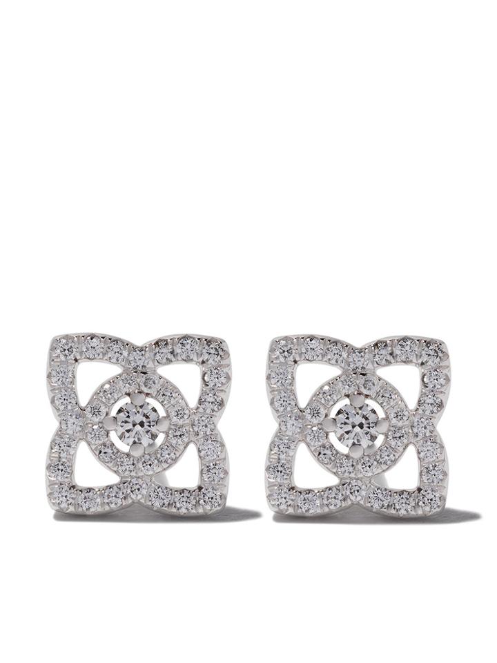 De Beers 18kt White Gold Enchanted Lotus Diamond Stud Earrings -