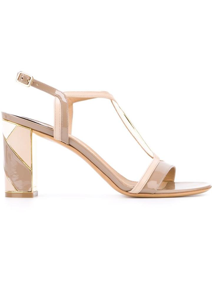 Salvatore Ferragamo Strappy T-bar Sandals, Women's, Size: 39.5, Nude/neutrals, Calf Leather/leather/rubber