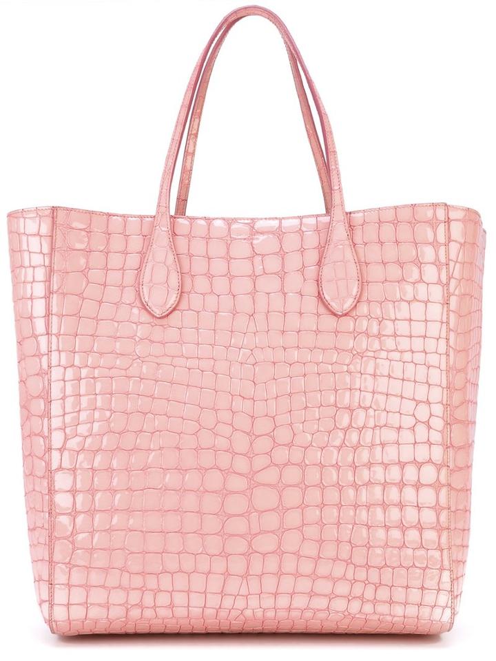 Rochas Crocodile Effect Shopper, Women's, Pink/purple, Goat Skin