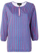 Vanessa Seward Striped 3/4 Sleeve Blouse - Blue