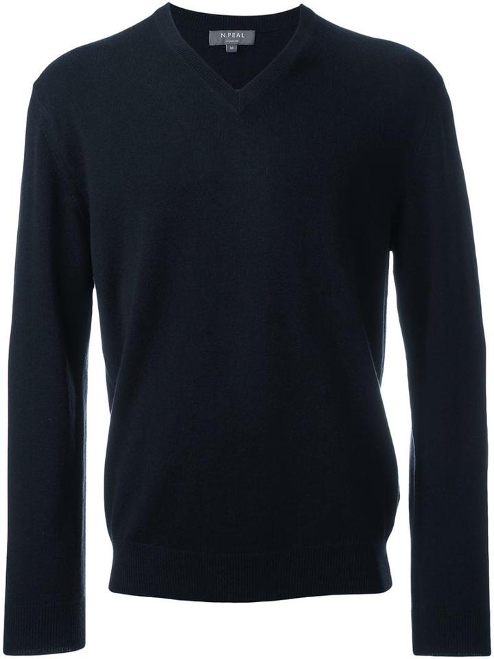 N.peal 'the Burlington' V Neck Jumper, Men's, Size: Small, Blue, Cashmere