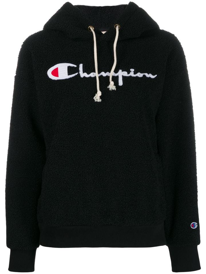 Champion Logo Embroidery Fleece Hoodie - Black
