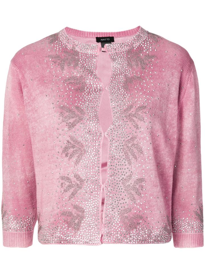 Avant Toi Round Neck Cardigan - Pink & Purple