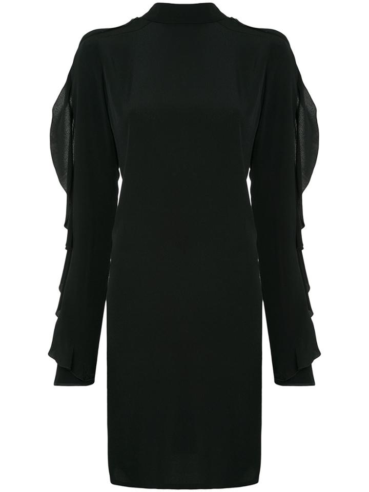 Strateas Carlucci Exposed Orchid Ruffled-sleeve Dress - Black