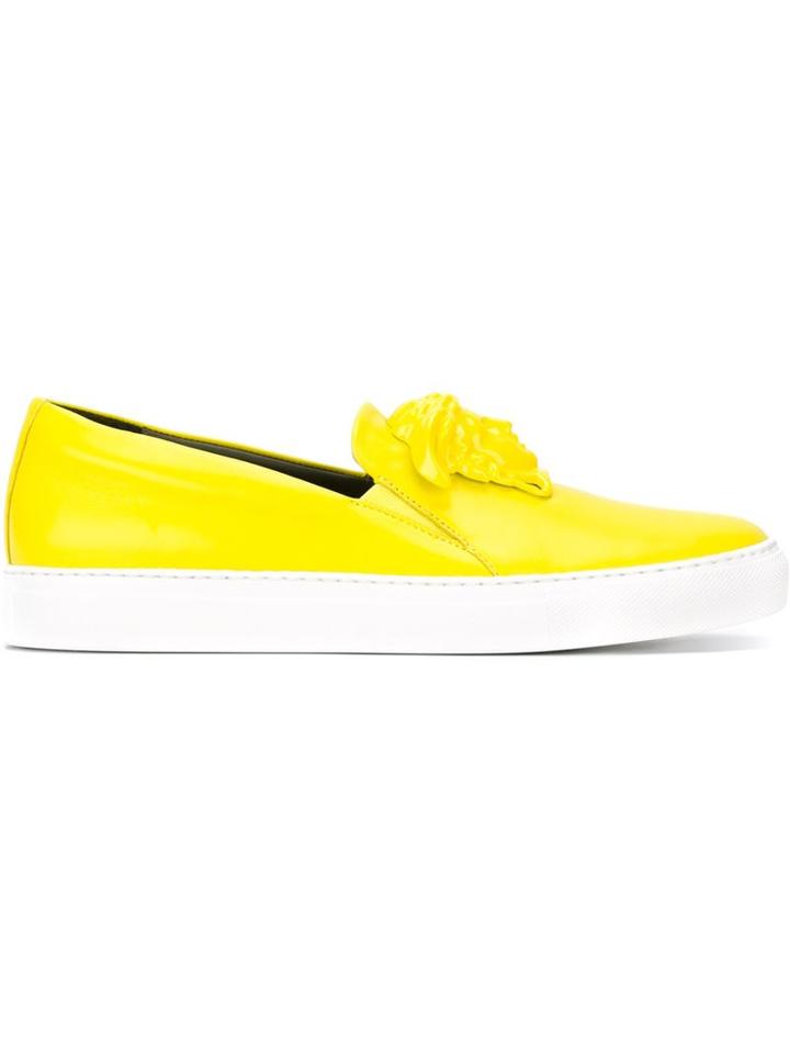 Versace Medusa Slip-on Sneakers, Women's, Size: 38, Yellow/orange, Leather/rubber/metal Other
