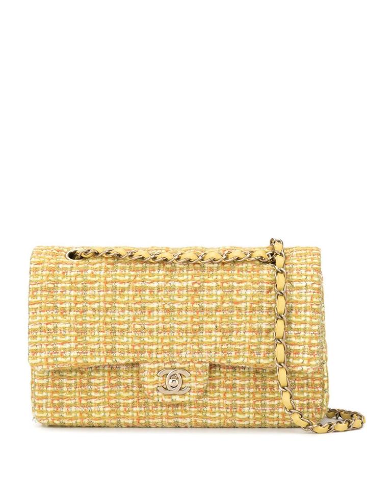 Chanel Pre-owned Double Flap Tweed Shoulder Bag - Yellow