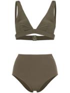 Zimmermann Sculpt V-neck High Waist Bikini - Green