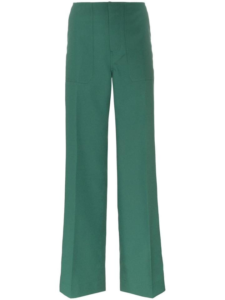 Plan C Cady Low Waist Wide Leg Tailored Trousers - Green
