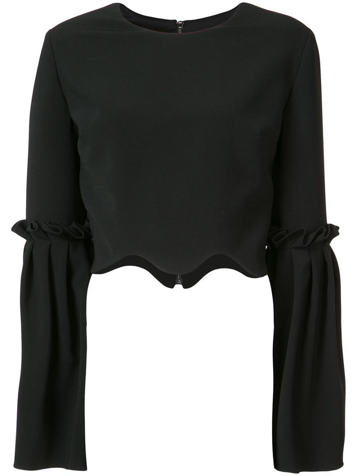 Christian Siriano - Scalloped Cropped Blouse - Women - Polyester/polyurethane/silk Crepe - 4, Black, Polyester/polyurethane/silk Crepe