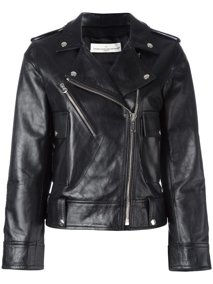 Golden Goose Deluxe Brand 'golden' Biker Jacket, Women's, Size: Medium, Black, Calf Leather/viscose/cupro