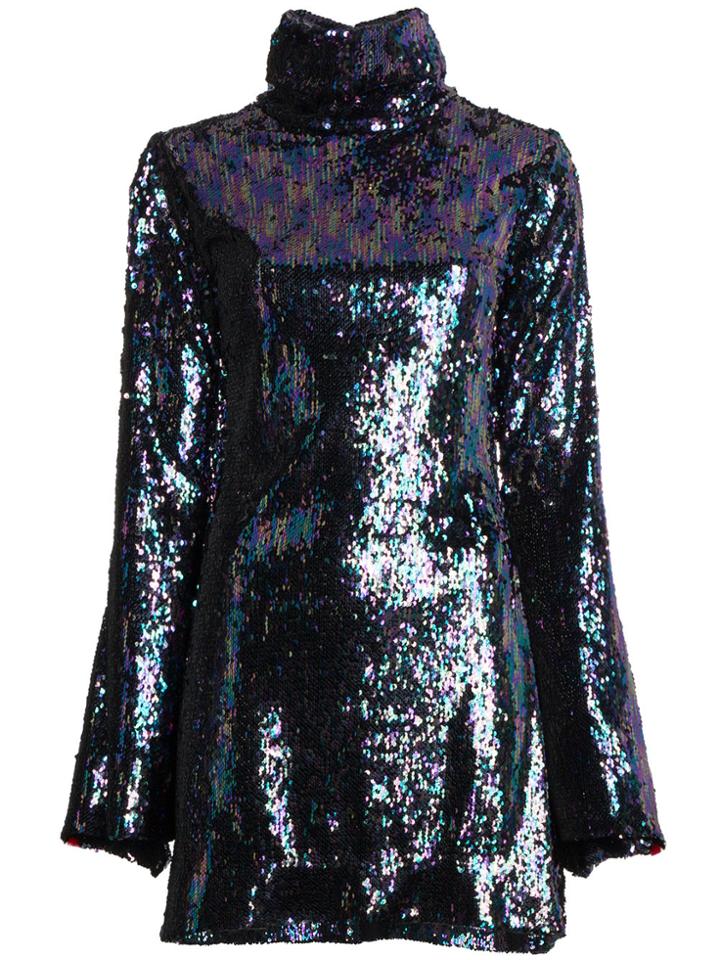Halpern Mini Fitted Sequin Dress - Black