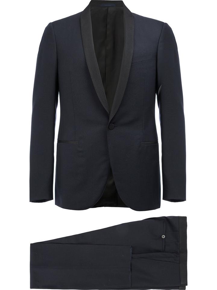 Lanvin Contrast Tone Tuxedo Jacket, Men's, Size: 48, Blue, Silk/polyester/cupro/wool