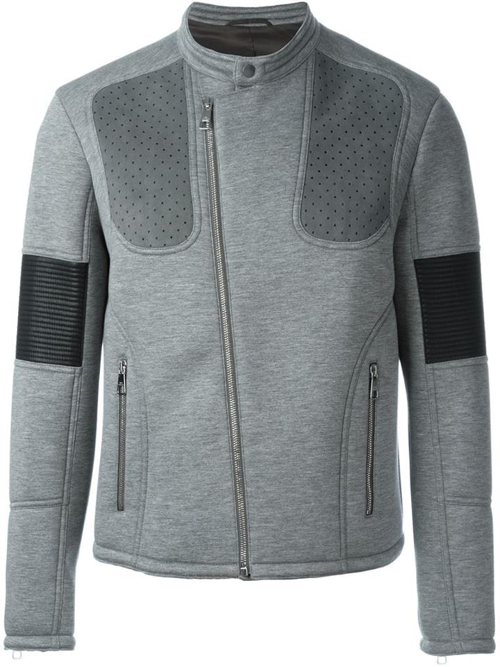Neil Barrett Panelled Biker Jacket, Men's, Size: Large, Grey, Viscose/polyester/polyurethane/polyester