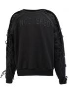 Juun.j Lace-up Sleeves Sweatshirt, Men's, Size: 44, Black, Cotton/polyester