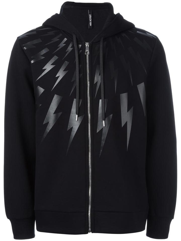 Neil Barrett Lightning Bolt Print Hoodie, Men's, Size: Medium, Black, Viscose/spandex/elastane/lyocell/cotton