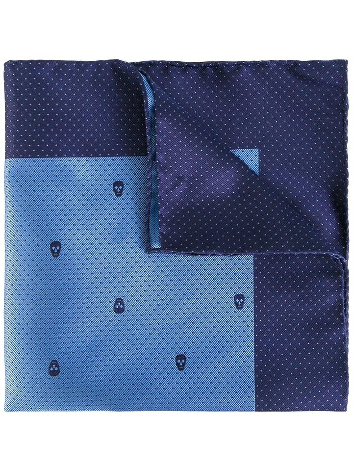 Alexander Mcqueen Skull And Dots Pocket Square, Men's, Blue, Silk