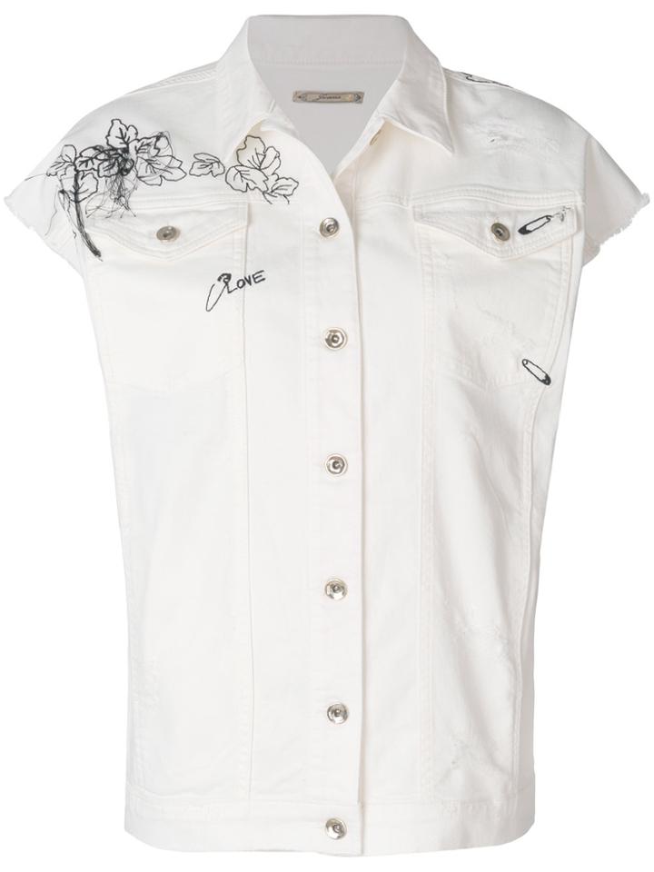 Patrizia Pepe Embroidered Denim Jacket - White