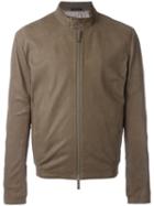 Armani Collezioni Banded Collar Leather Jacket, Men's, Size: 52, Brown, Lamb Skin/acetate/viscose