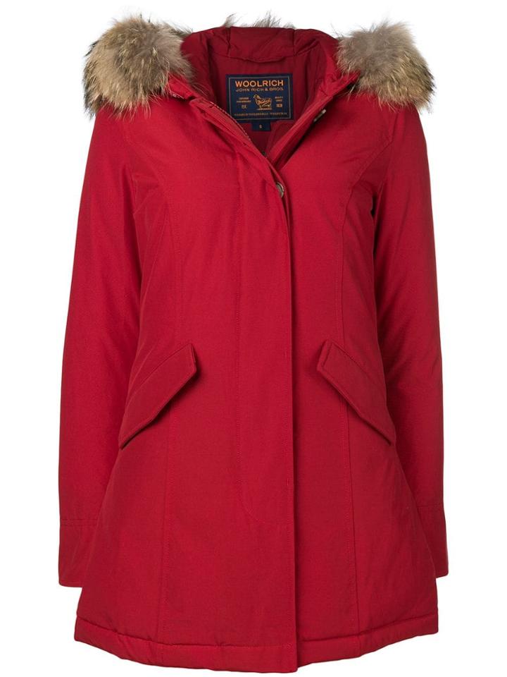 Woolrich Racoon Fur Trim Hooded Coat - Red