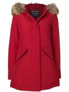 Woolrich Racoon Fur Trim Hooded Coat - Red